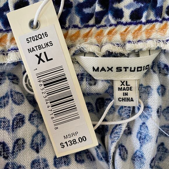 Max Studio Tiered Maxi Skirt Women XL Blue Sketched Dots Cottagecore Peasant NWT - Picture 5 of 9